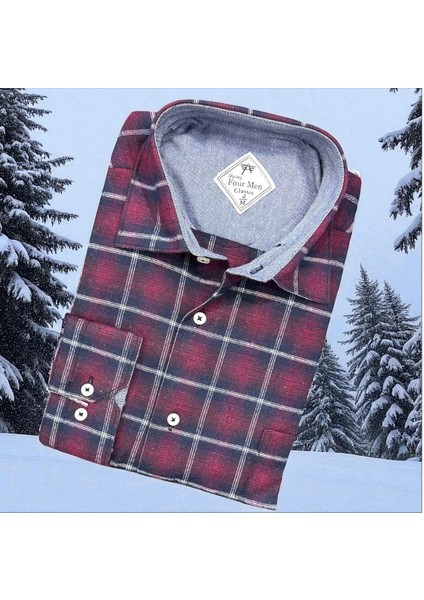 Klasik %100 Cotton Uzun Kollu Terletmeyen Kışlık Flanel Kumaş Kırmızı Gömlek (Regular Kalıp)