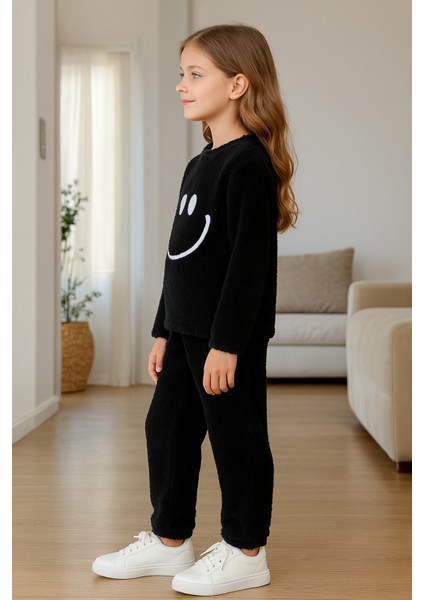 Kız - Erkek Çocuk Gülen Yüz Nakışlı Kışlık Peluş Takım AK4006 modelleri