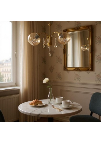 Elzem Gold Kasa Bal Camlı 3lu Avize