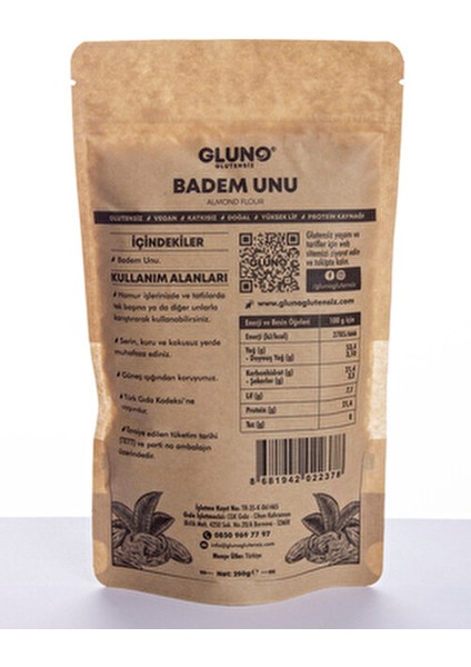 Badem Unu 250 gr Vegan ve Katkısız Glutensiz Ürün Çölyaklılar İçin modelleri