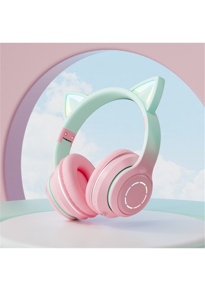 Aydınlık Bluetooth Kulaklık Kulaklık Degrade Renkli Kedi Kulaklı Yüksek Değerli Çağrı Oyun Kulaklığı Hediye Evrensel (Yurt Dışından)