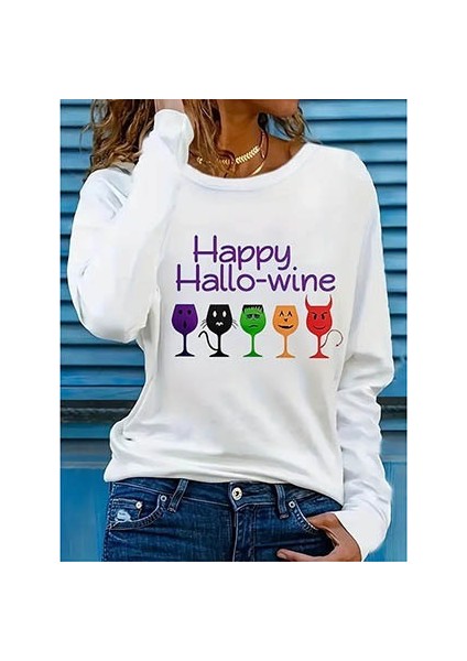 Kadın Uzun Kollu Bisiklet Yaka Baskılı Viskon Bluz