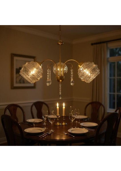 Sır Eskitme Gold Kasa Bal Camlı Avize