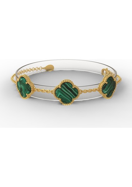 925 Ayar Yeşil Kaplangözü Taşlı Gold Üçlü Yonca Gümüş Bileklik fırsatları