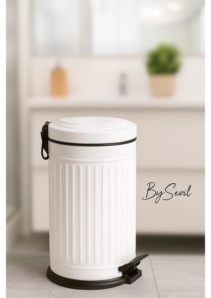 Bysevil Vintage 16 Lt Pedallı Çöp Kovası Beyaz / Mutfak Çöp Kovası / Banyo Çöp Kovası