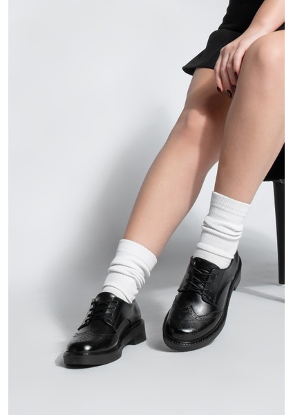 Kadın Bağcıklı Maskülen Çift Yüzlü Günlük Oxford Ayakkabı Sindo Siyah