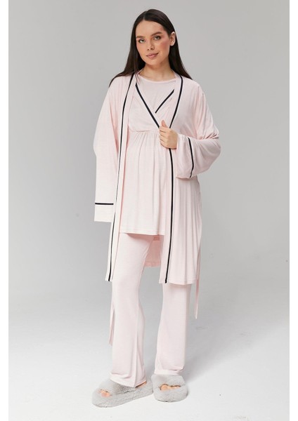 Pamuklu Kruvaze Yaka Lohusa ve Günlüğe Uygun Pijama Sabahlık Takımı