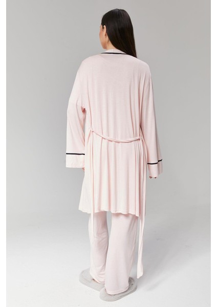 Pamuklu Kruvaze Yaka Lohusa ve Günlüğe Uygun Pijama Sabahlık Takımı indirimleri