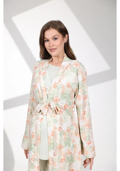 Pamuklu Kruvaze Yaka Lohusa ve Günlüğe Uygun Pijama Sabahlık Takımı