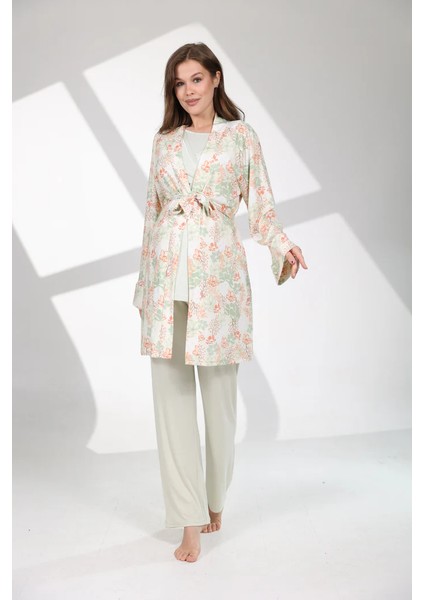 Pamuklu Kruvaze Yaka Lohusa ve Günlüğe Uygun Pijama Sabahlık Takımı fırsatları