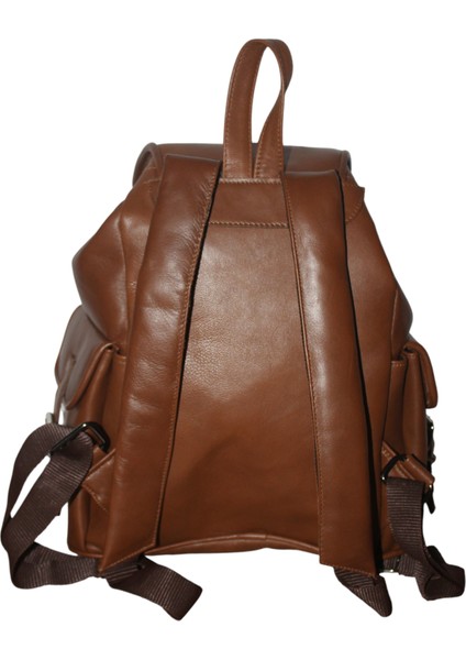 Hakiki Deri Açık Kahverengi Sırt Çantası 3 Cepli Model Kadın Erkek Kullanımlı modelleri