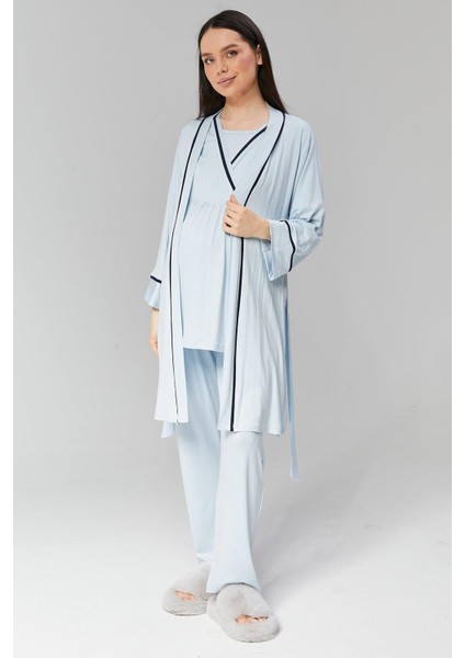 Pamuklu Kruvaze Yaka Lohusa ve Günlüğe Uygun Pijama Sabahlık Takımı fiyatları