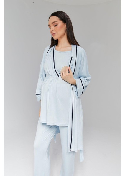 Pamuklu Kruvaze Yaka Lohusa ve Günlüğe Uygun Pijama Sabahlık Takımı modelleri