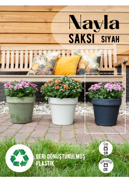 Nayla Siyah Plastik Saksı 25X23CM