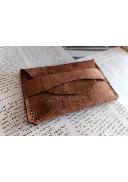 Tamamen El Emeği Hakiki Deri Minimalist Cüzdan Kartlık ( 11X6.5CM) XX23