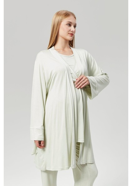 Pamuklu Kruvaze Yaka Lohusa ve Günlüğe Uygun Pijama Sabahlık Takımı