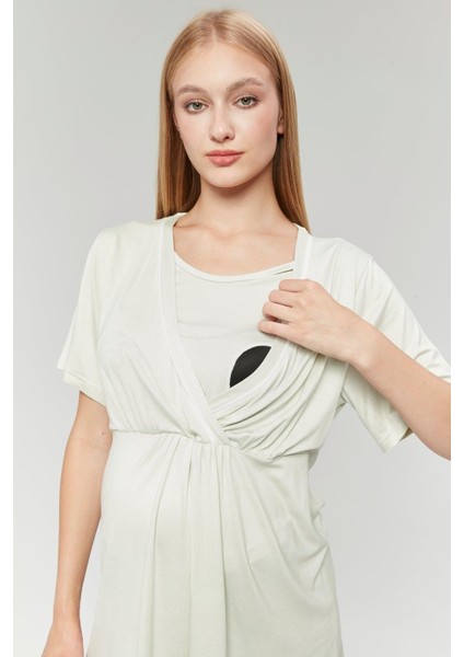 Pamuklu Kruvaze Yaka Lohusa ve Günlüğe Uygun Pijama Sabahlık Takımı indirimleri