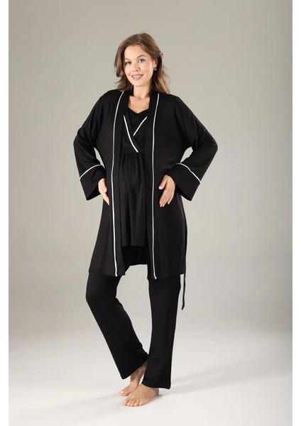 Pamuklu Kruvaze Yaka Lohusa ve Günlüğe Uygun Pijama Sabahlık Takımı fiyatları