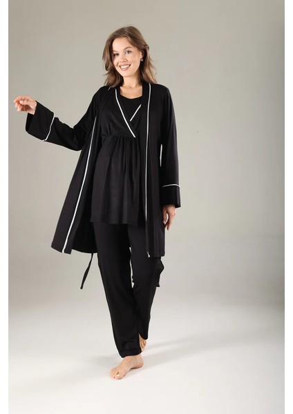 Pamuklu Kruvaze Yaka Lohusa ve Günlüğe Uygun Pijama Sabahlık Takımı modelleri