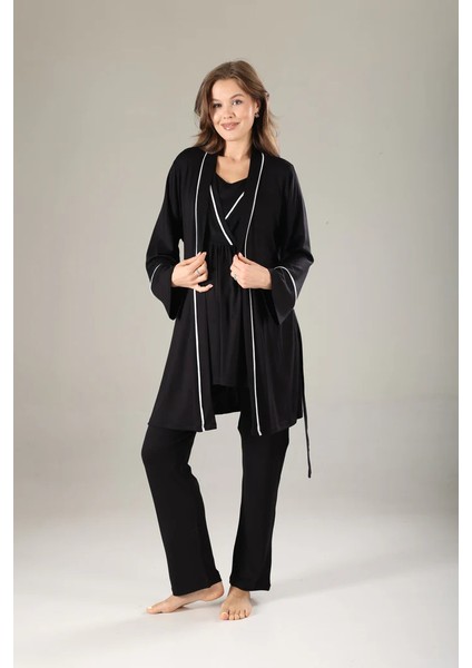 Pamuklu Kruvaze Yaka Lohusa ve Günlüğe Uygun Pijama Sabahlık Takımı fırsatları