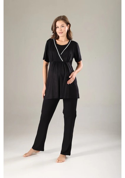 Pamuklu Kruvaze Yaka Lohusa ve Günlüğe Uygun Pijama Sabahlık Takımı indirimleri