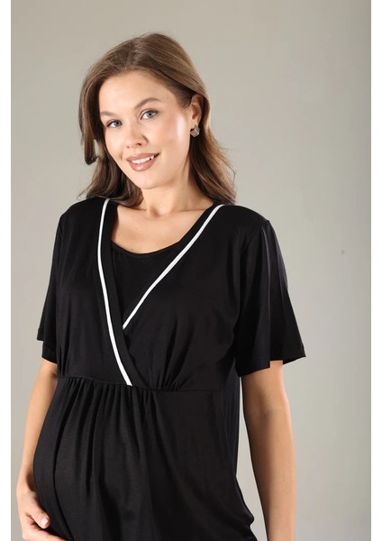 Pamuklu Kruvaze Yaka Lohusa ve Günlüğe Uygun Pijama Sabahlık Takımı