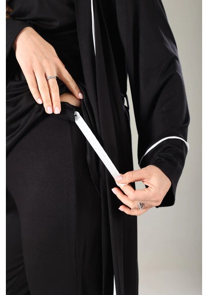 Pamuklu Kruvaze Yaka Lohusa ve Günlüğe Uygun Pijama Sabahlık Takımı