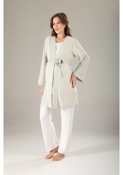 Pamuklu Kruvaze Yaka Lohusa ve Günlüğe Uygun Pijama Sabahlık Takımı