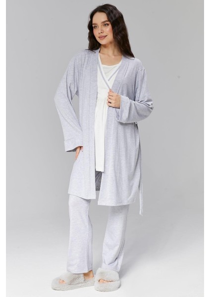 Pamuklu Kruvaze Yaka Lohusa ve Günlüğe Uygun Pijama Sabahlık Takımı fırsatları