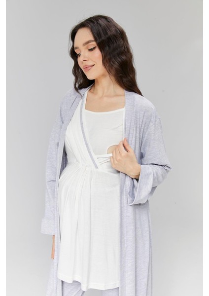 Pamuklu Kruvaze Yaka Lohusa ve Günlüğe Uygun Pijama Sabahlık Takımı indirimleri