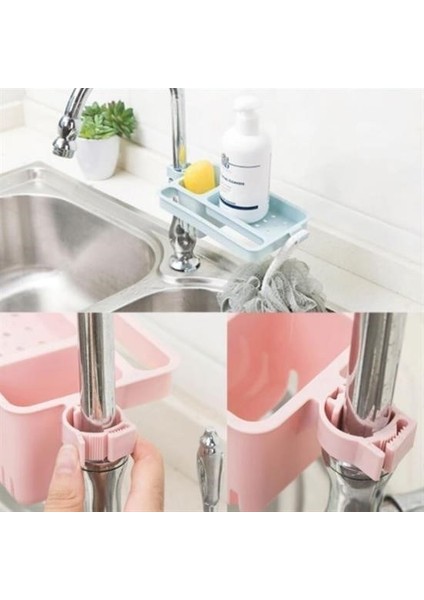 Buffer® Musluğa Takılan Sünger Havlu Askılı Sabun Hazneli Mutfak Banyo Lavabo Düzenleyici Organizer