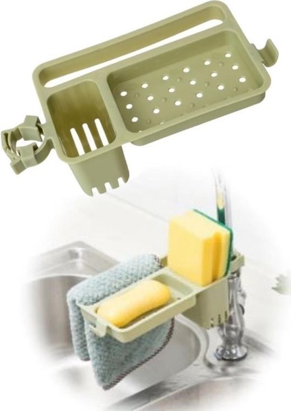 Buffer® Musluğa Takılan Sünger Havlu Askılı Sabun Hazneli Mutfak Banyo Lavabo Düzenleyici Organizer
