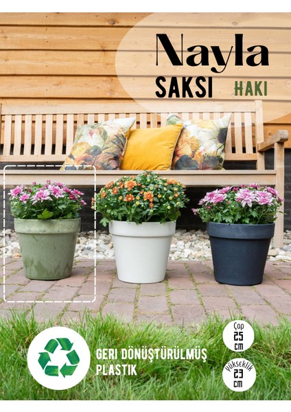 Nayla Gri Plastik Saksı 25X23CM