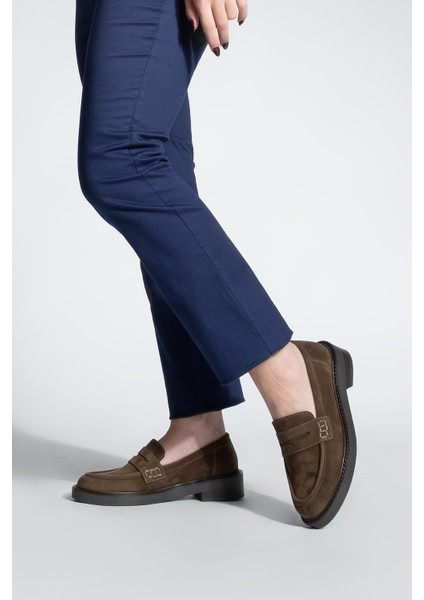 Kadın Loafer Günlük Klasik Ayakkabı Casual Makosen Fonle Kahve Süet