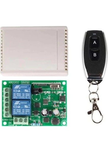 QIACHIP 2 Kanallı, 220 Volt 433 Mhz. Tek modül ile 2 cihaz kontrolü. Uzaktan Kumandalı Modül. 1 metal kumandalı.