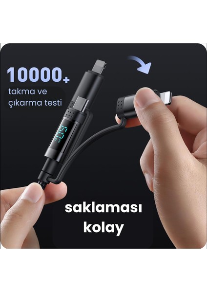 CA-1990 4’ü 1 Arada Şarj Kablosu (Type-C/Type-A → Type-C/lightning) 60W Pd, Watt Ekranlı, 1.2 M fırsatları