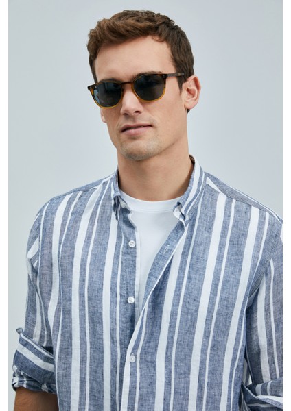 Conroy Erkek Keten Gömlek Regular Fit Lacivert