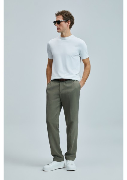 Keten ve Pamuk Karışımlı Slim Fit Normal Bel Düz Paça Chino Pantolon Erkek Pantolon 111190352