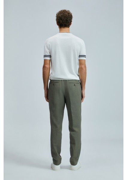 Keten ve Pamuk Karışımlı Slim Fit Normal Bel Düz Paça Chino Pantolon Erkek Pantolon 111190352