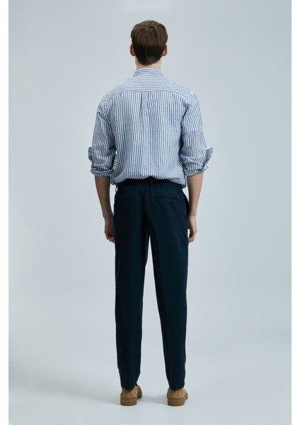 Keten ve Pamuk Karışımlı Slim Fit Normal Bel Düz Paça Chino Pantolon Erkek Pantolon 111190352