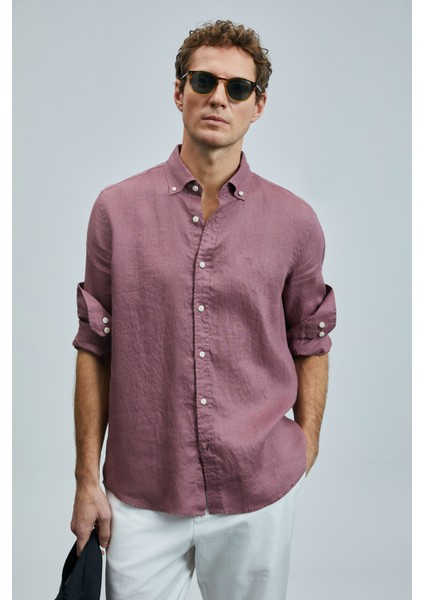 Pitaya Erkek Keten Gömlek Comfort Fit Siyah