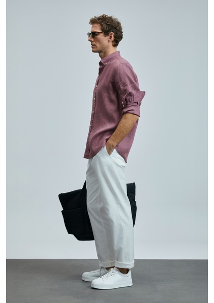 Pitaya Erkek Keten Gömlek Comfort Fit Siyah