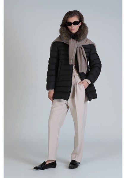 Elıt Kaz Tüyü Kadın Mont Siyah