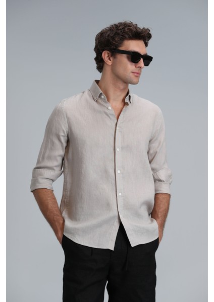 Pitaya Erkek Keten Gömlek Comfort Fit Siyah