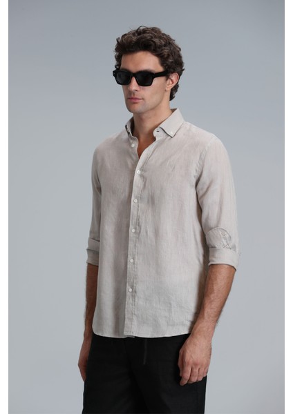 Pitaya Erkek Keten Gömlek Comfort Fit Siyah