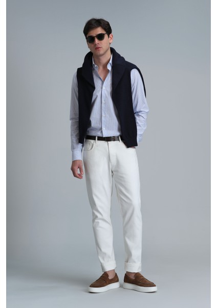 Varda Erkek Basic Gömlek Comfort Slim Fit Mavi