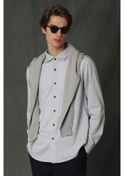 Quel Erkek Basic Gömlek Regular Fit Gri