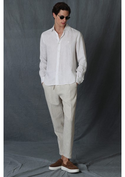 Pitaya Erkek Keten Gömlek Comfort Fit Siyah