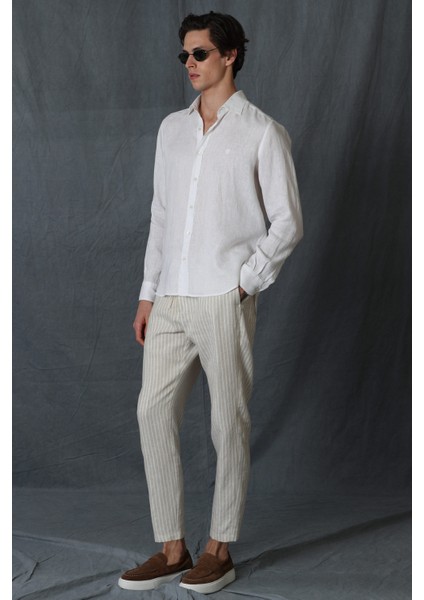 Pitaya Erkek Keten Gömlek Comfort Fit Siyah