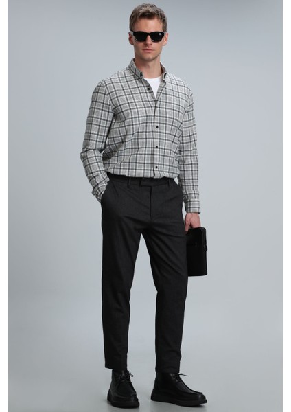 Lamira Erkek Basic Gömlek Comfort Slim Fit Gri